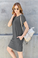 Basic Bae Full Size Round Neck Short Sleeve Dress with Pockets