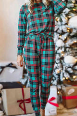 Plaid Long Sleeve Top and Pants Lounge Set