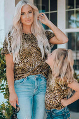 Girls Leopard Short Flounce Sleeve Tee