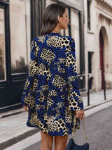 Leopard Notched Long Sleeve Dress