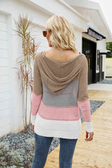 Color Block Drawstring Hooded Sweater