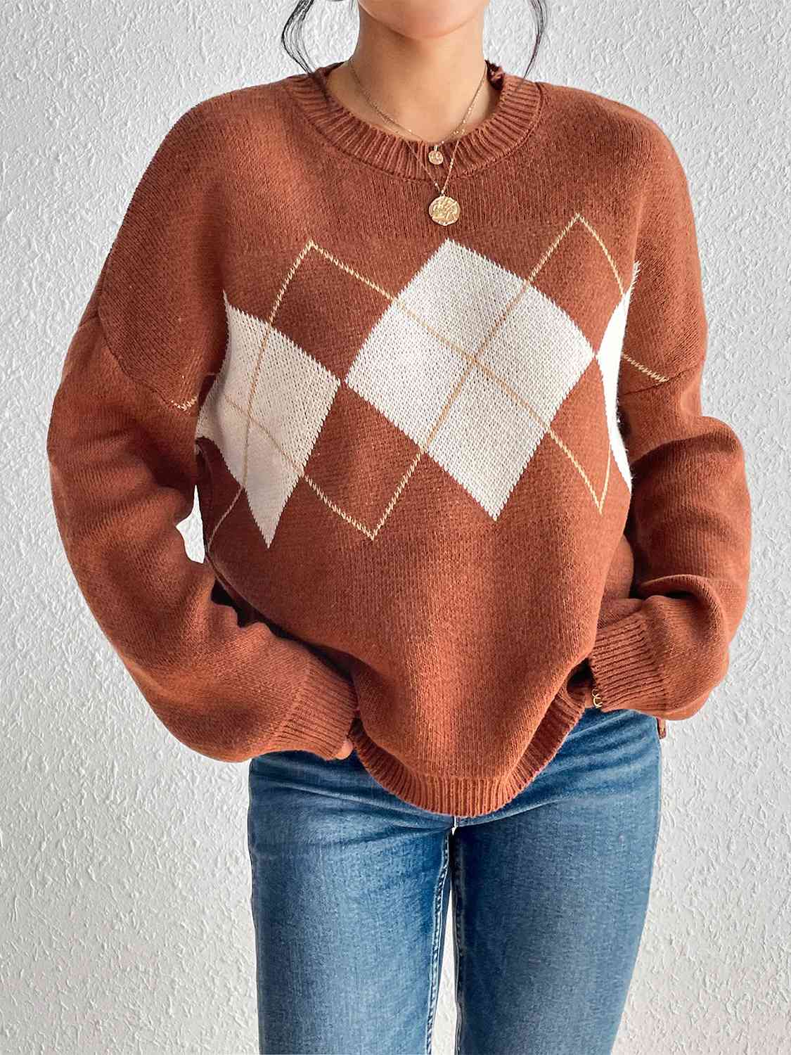 Geometric Dropped Shoulder Sweater