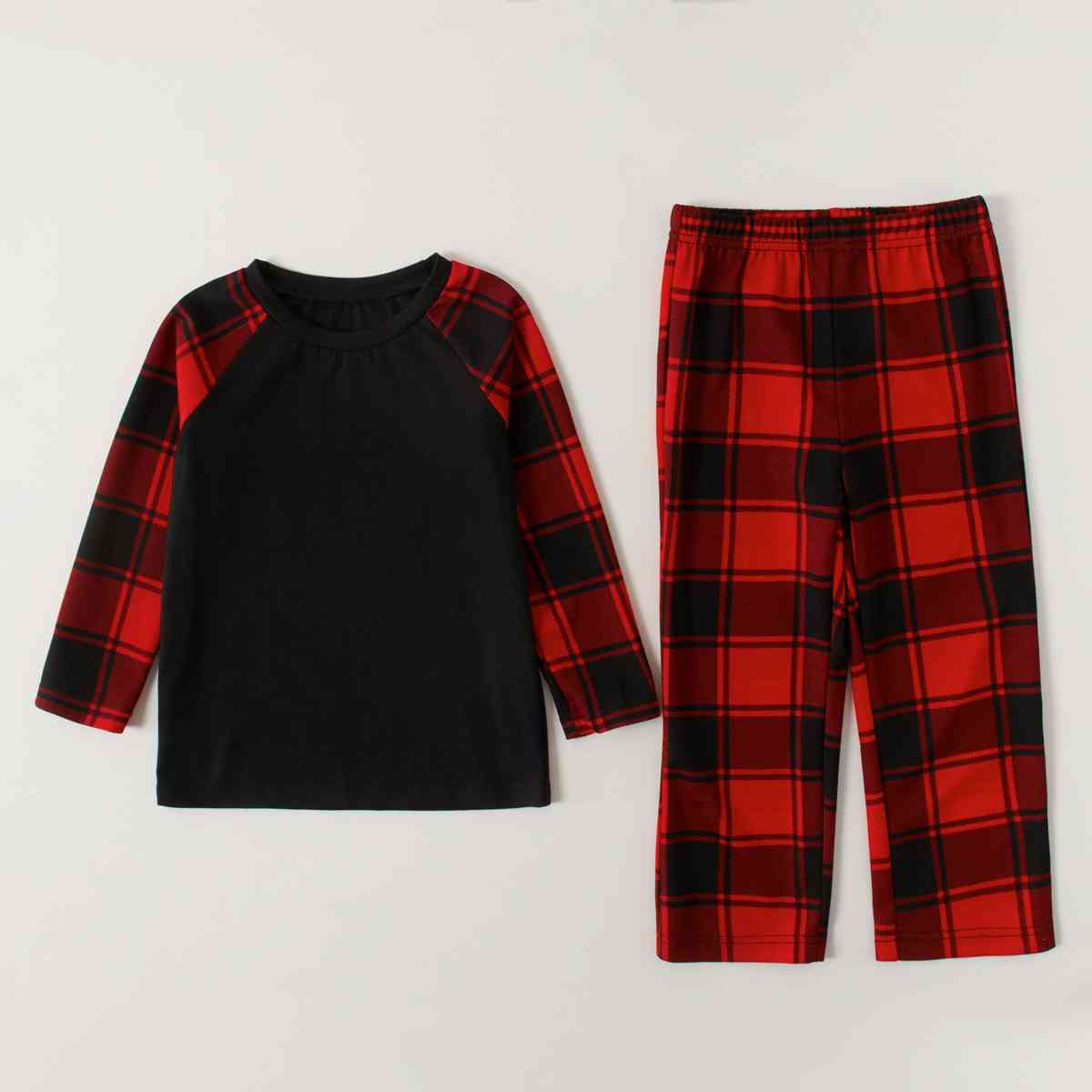 Raglan Sleeve Top and Plaid Pants Set