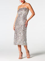 Sequin Straight Neck Midi Wrap Dress