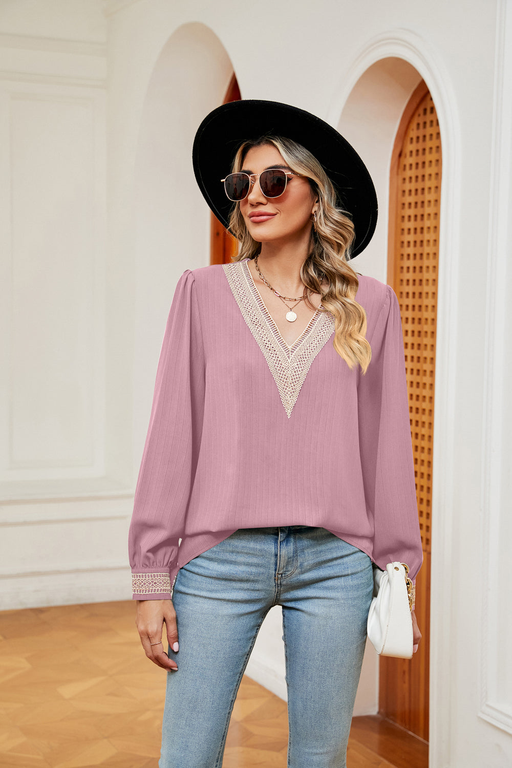 Contrast Puff Sleeve Blouse