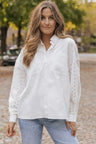 Openwork Button Up Pocketed Shirt