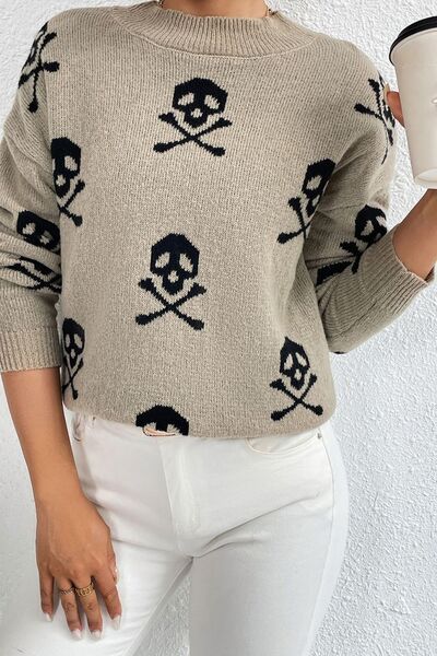 Graphic Mock Neck Dropped Shoulder Sweater