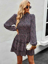 Floral Ruffle Collar Smocked Waist Layered Dress