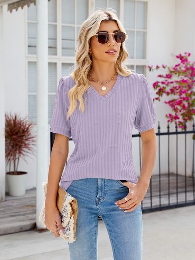 V-Neck Short Sleeve Blouse