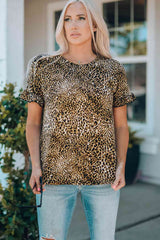 Women Leopard Short Flounce Sleeve Tee