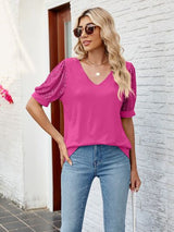 Sequin V-Neck Short Sleeve Blouse