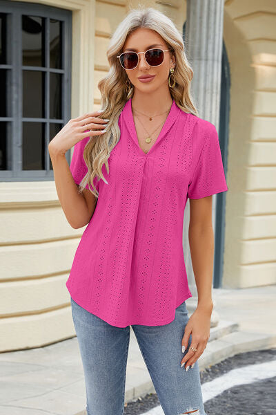 Eyelet Short Sleeve Blouse