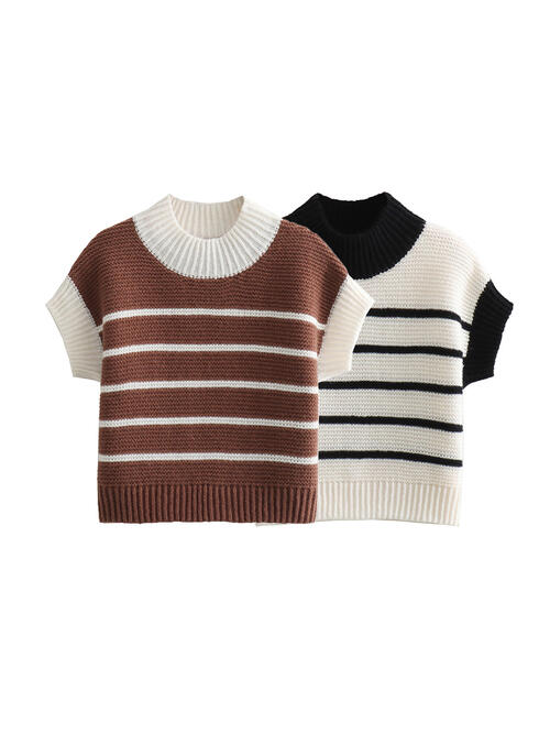 Striped Round Neck Short Sleeve Sweater