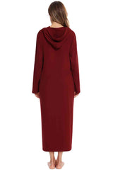 Zip Front Hooded Night Dress with Pockets