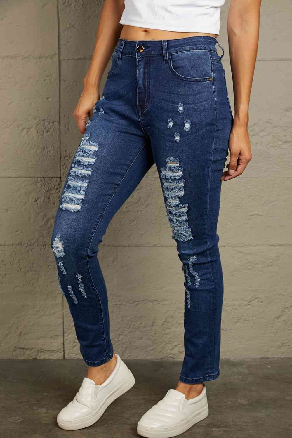 Baeful Mid-Rise Waist Distressed Skinny Jeans