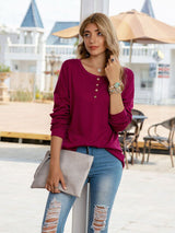 Quarter Button Round Neck Dropped Shoulder T-Shirt