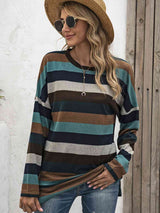 Striped Drop Shoulder Round Neck T-Shirt