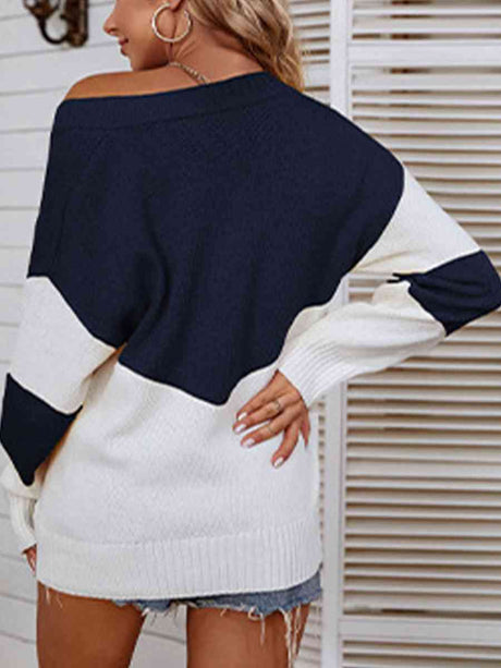 Color Block V-Neck Sweater