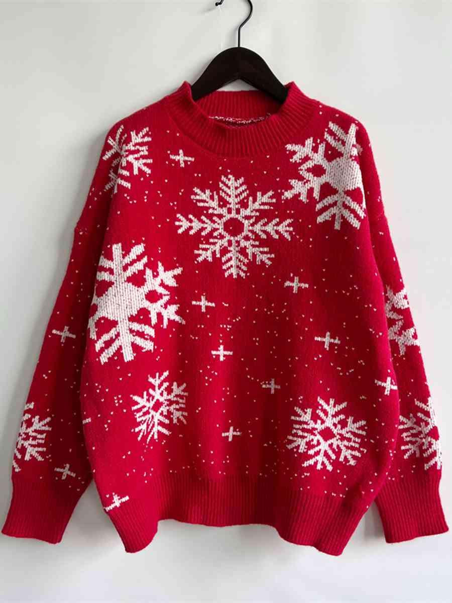 Snowflake Pattern Dropped Shoulder Sweater