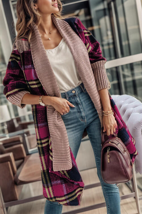 Plaid Open Front Long Sleeve Cardigan