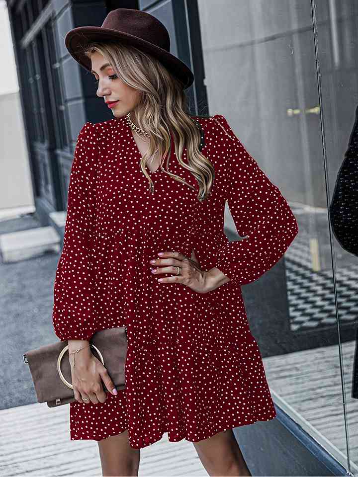 V-Neck Long Sleeve Mini Dress