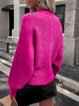 Horizontal Ribbing Round Neck Sweater