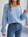 Cable-Knit Round Neck Drop Shoulder Sweater