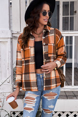 Plaid Pocketed Button Up Jacket