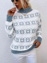 Snowflake Pattern Mock Neck Sweater