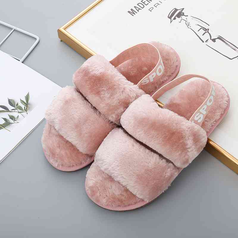 Faux Fur Open Toe Slippers