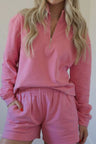 Half Zip Long Sleeve Sweatshirt and Shorts Set