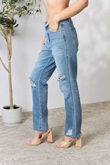 Judy Blue Full Size Distressed Raw Hem Straight Jeans