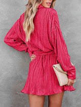 Tie Waist Button-Down Long Sleeve Dress