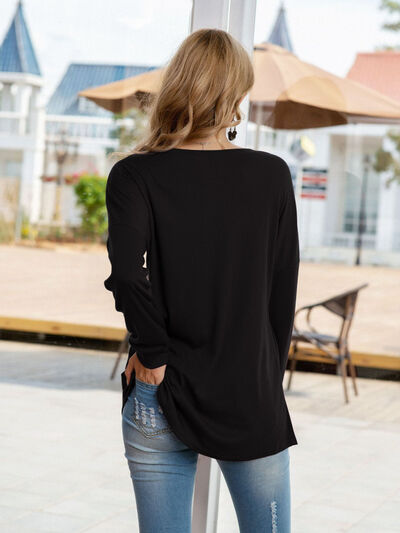 Quarter Button Round Neck Dropped Shoulder T-Shirt