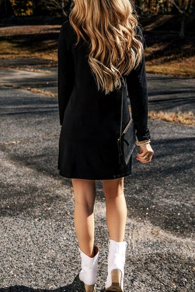 GOOD VIBES Round Neck Long Sleeve Dress