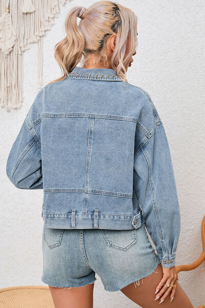 Studded Pocketed Button Up Denim Jacket