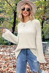 Openwork Round Neck Long Sleeve Sweater