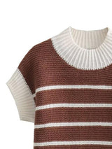 Striped Round Neck Short Sleeve Sweater