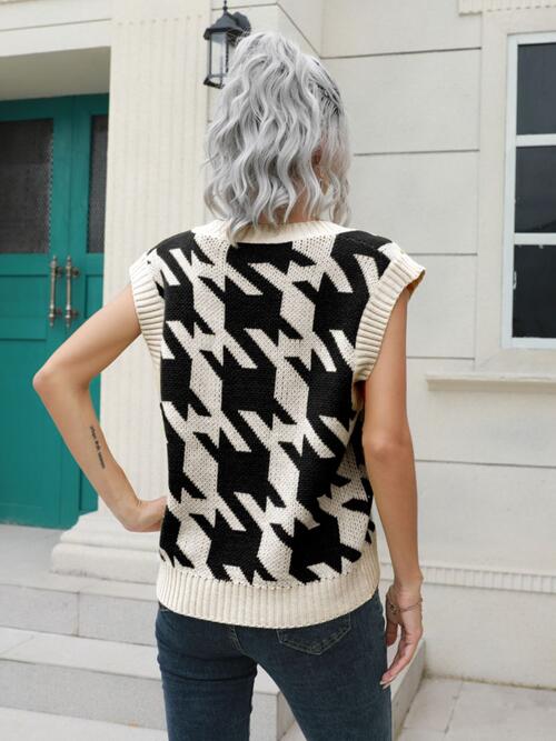 Houndstooth V-Neck Sweater Vest