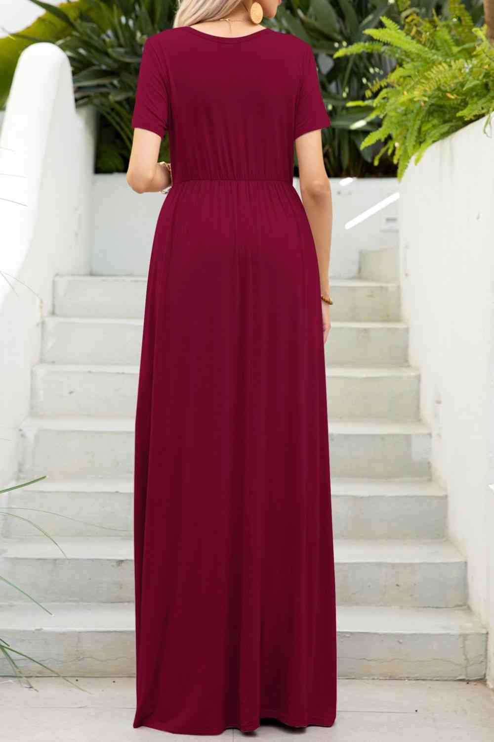 Round Neck Maxi Tee Dress with Pockets