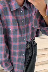 Plaid Button Up Dropped Shoulder Shirt