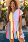 Striped V-Neck Short Sleeve Dress