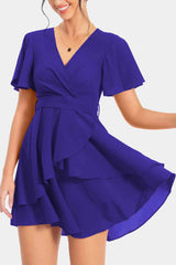 Surplice Neck Flutter Sleeve Dress