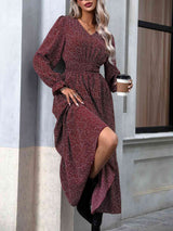 V-Neck Flounce Sleeve Dress