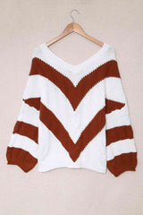 Woven Right Chevron Cable-Knit V-Neck Tunic Sweater