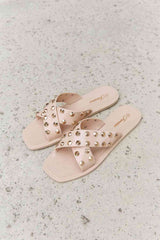 Forever Link Studded Cross Strap Slide Sandal